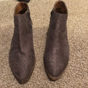 Grey suede/studded ankle bootie